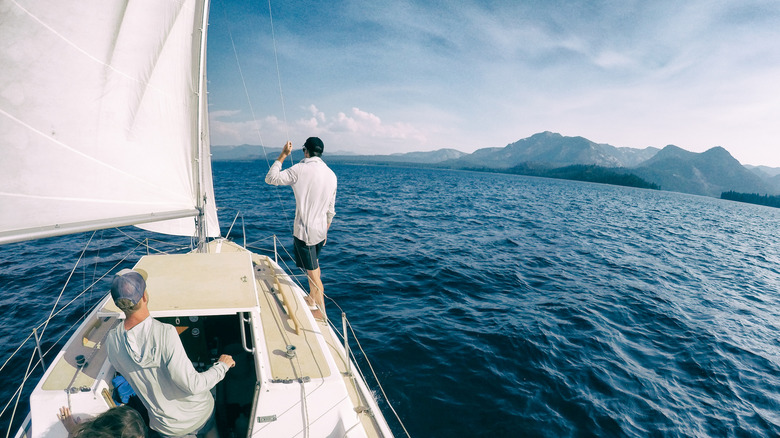 A family sailing on Emerald Bay in Lake Tahoe