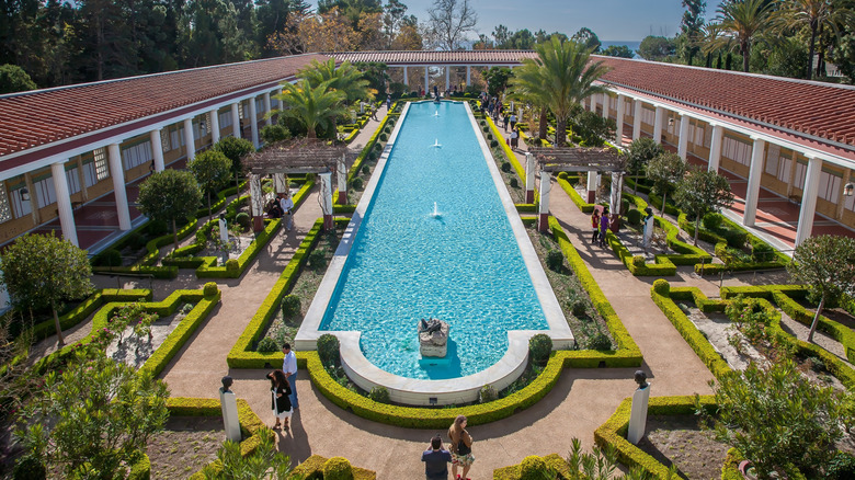 Aerial view of pool in Getty Villa garden
