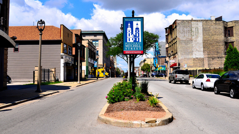 Looking west down the road along the Historic Mitchell Street, Milwaukee, Wisconsin