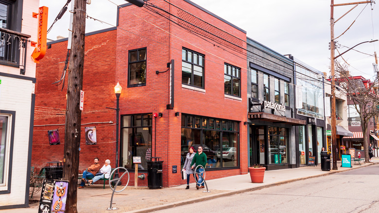 Part of the business district in the Shadyside neighborhood of Pittsburgh on an overcast winter day