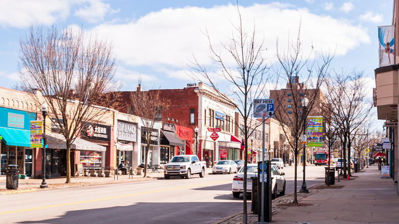 The Forbes Avenue business district in the Squirrel Hill neighborhood of Pittsburgh on a sunny winter day