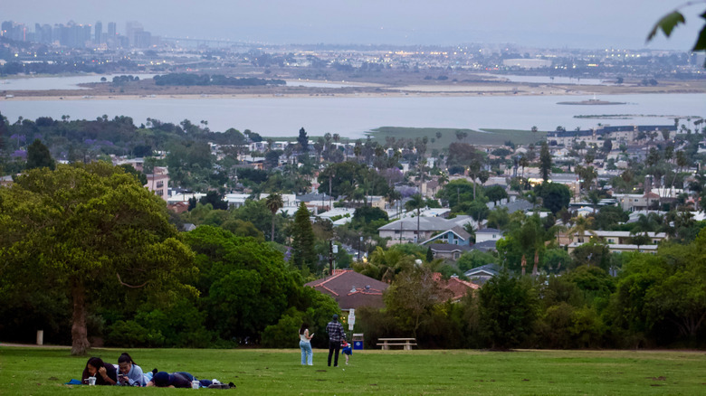 San Diego park overlooking ocean with gray skies
