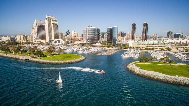 Aerial view of downtown and waterfront in San Diego