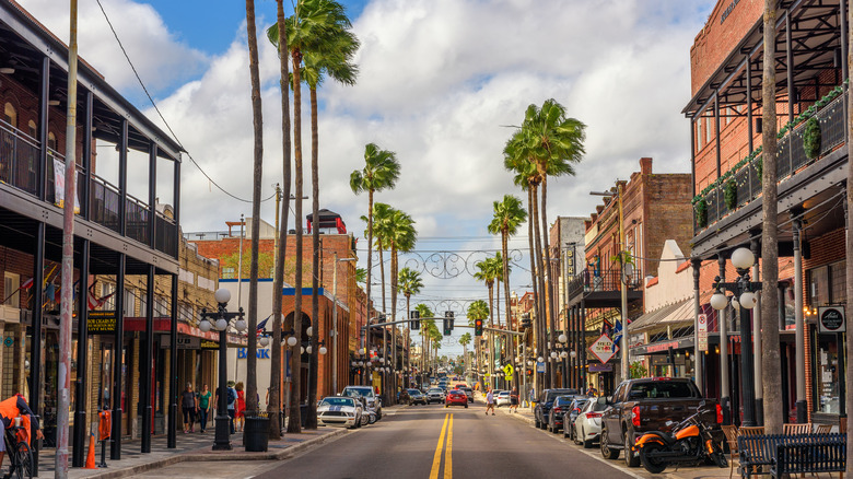 Historic buildings and palm trees in Ybor City