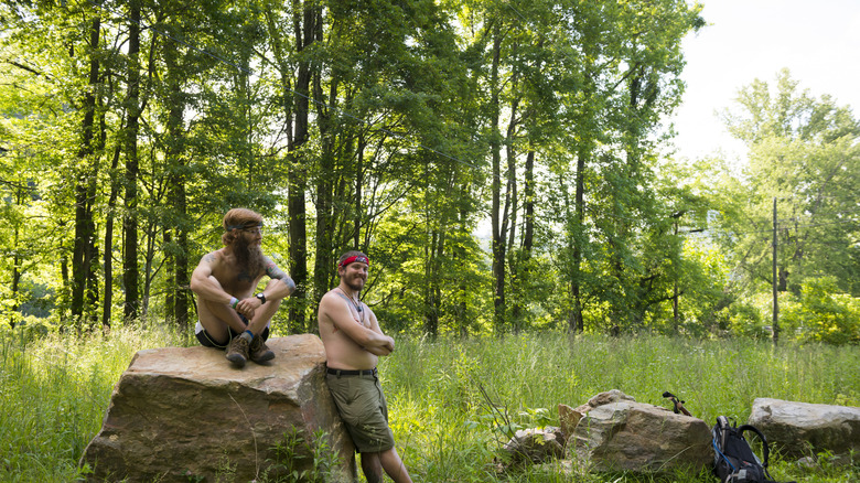 Two men taking a break from hiking in Tennessee
