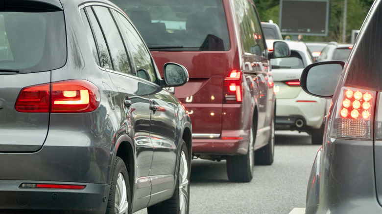 Numerous cars during heavy traffic