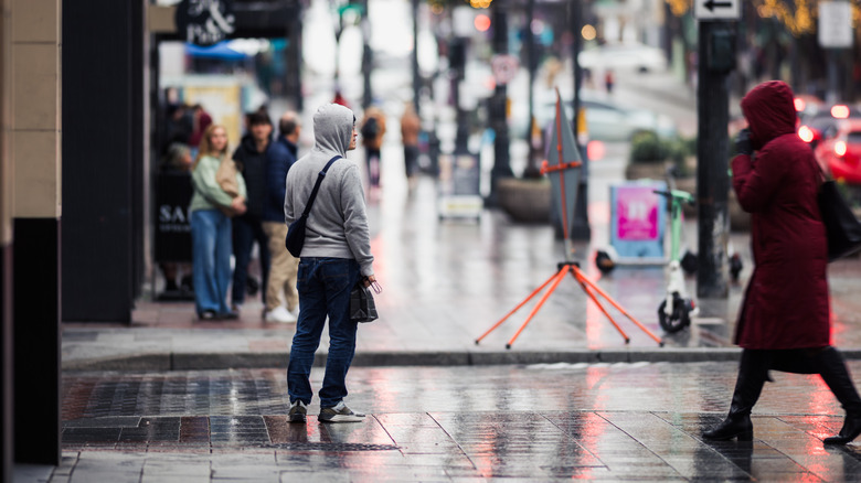 People walking in the rain in Seattle