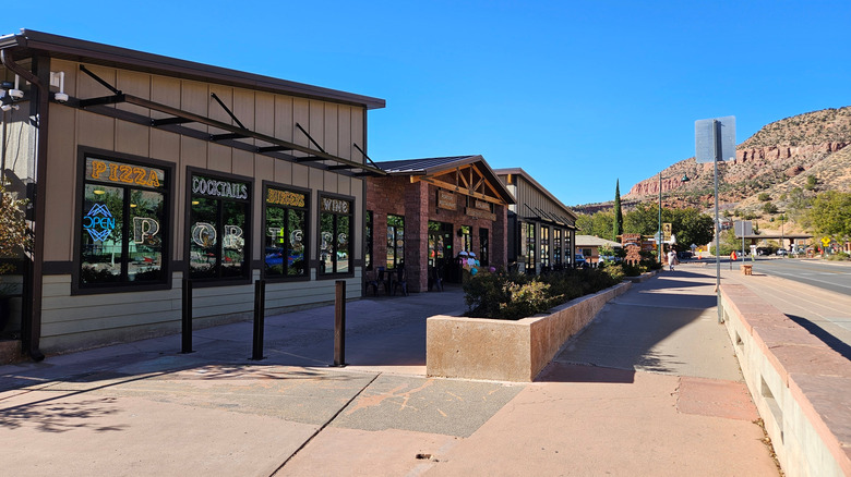 Businesses along the Zion-Mount Carmel Highway, Springdale, Utah
