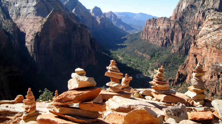 Rock cairns on top of Angels Landing, Zion National Park