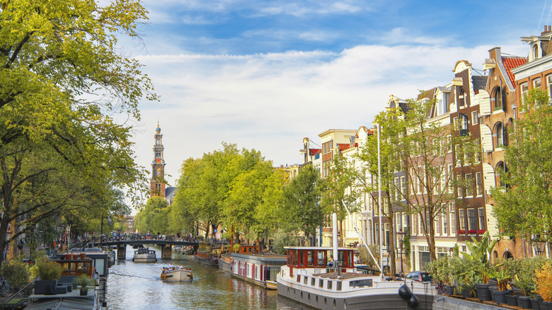 Amsterdam canal with Westkirk in the background