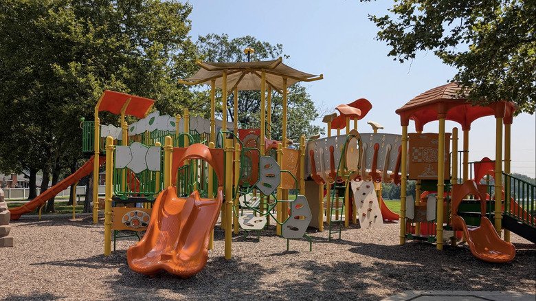 Green and orange playground at at Grange Park in Upper Macungie Township.