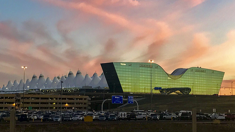 Early morning view of the Westin Denver International Airport Hotel with gorgeous sunrise