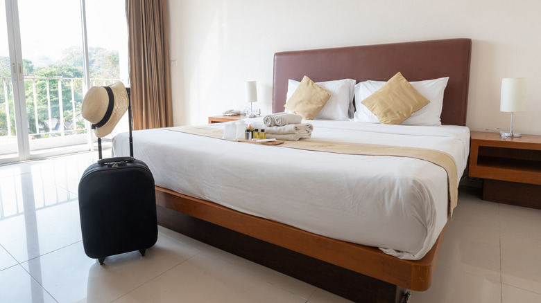 Suitcase in hotel room