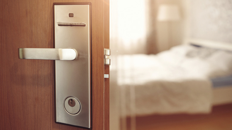 Open door to hotel room