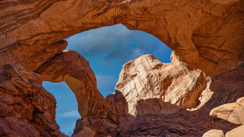 The red rock double arch in Arches National Park, Utah