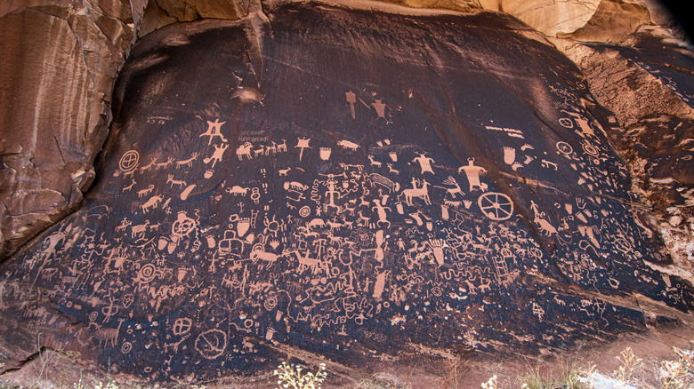 Petroglyphs carved into a rock in southeastern Utah