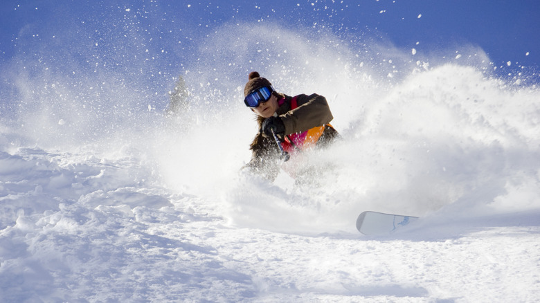 A skier enjoys the powdery snow of Alta Ski Area