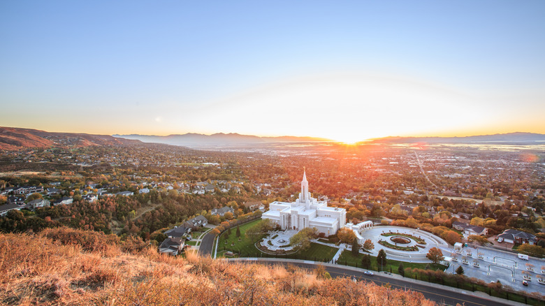 Bountiful Temple at sunset in Bountiful, Utah