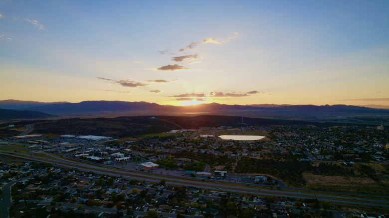 Sun setting over Cedar City in Utah