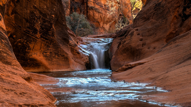 A waterfall at Quail Creek State Park, Utah
