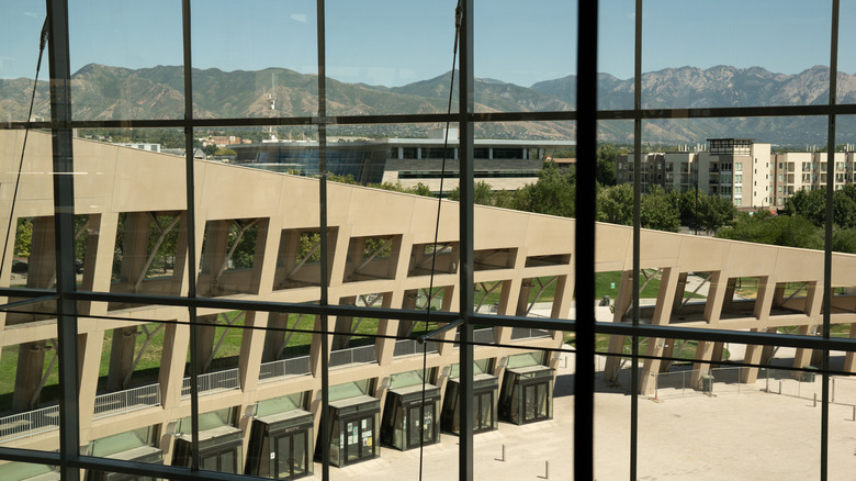 A view of the mountains from inside the Salt Lake City Public Library