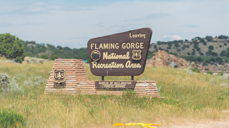 Flaming Gorge National Recreation Area sign outside of Manila, Utah