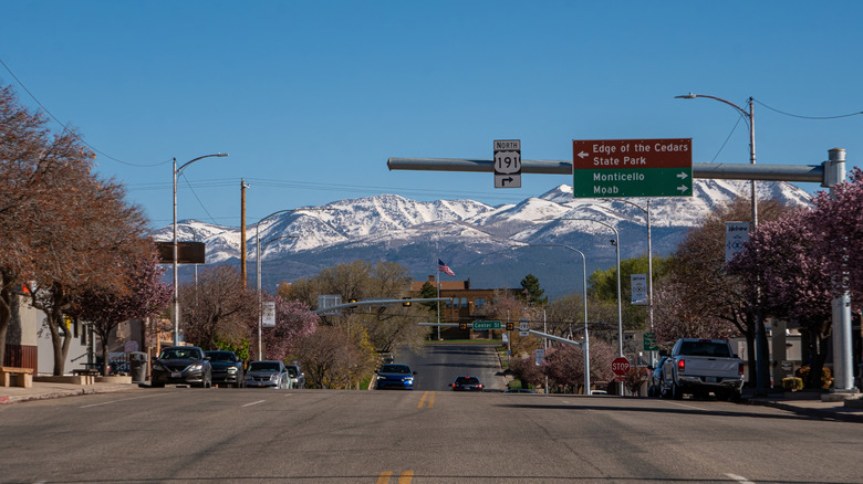Blanding view from main street with mountains