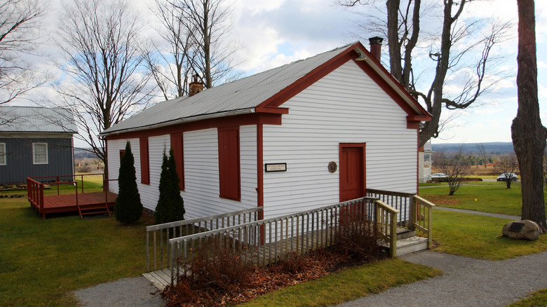 Red and white building at the Uxbridge Historical Center
