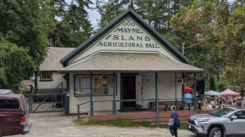 Outside of the Mayne Island Agricultural Hall in British Columbia