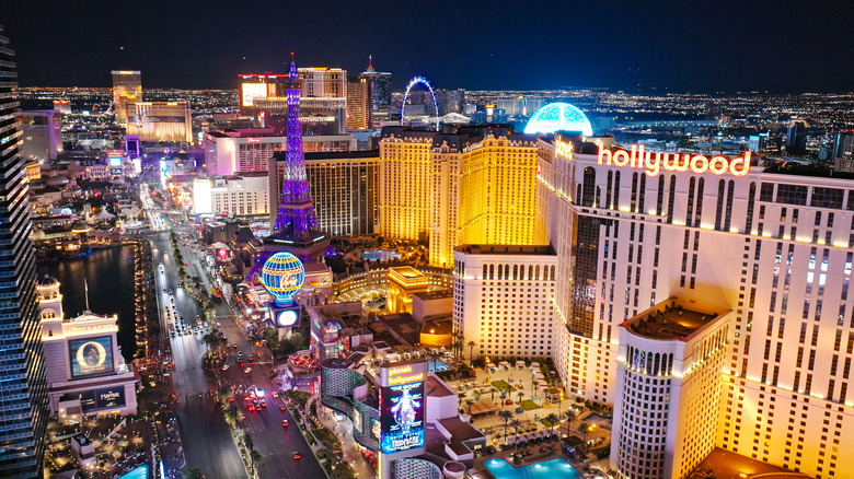 Arial view of the Las Vegas strip at night