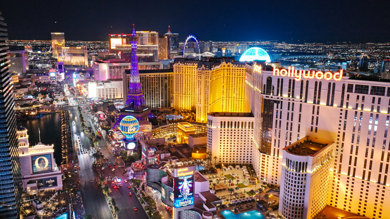Arial view of the Las Vegas strip at night