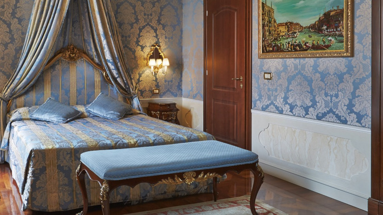 Inside of guest room at Hotel Canal Grande in Venice, Italy