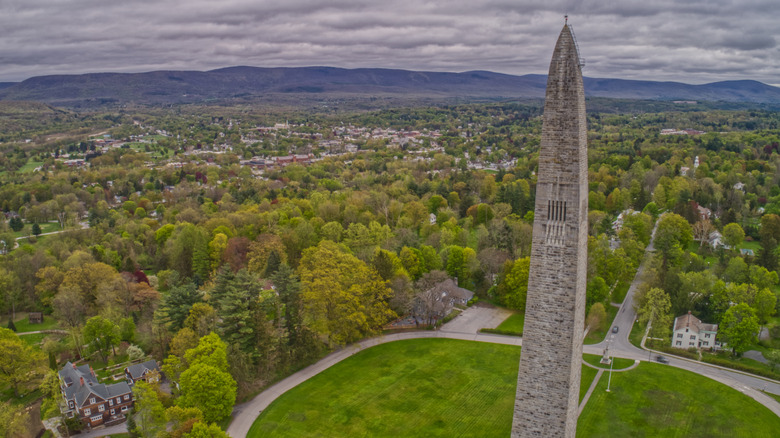 aerial view of the Bennington Battle Monument, the tallest man-made structure in Vermont