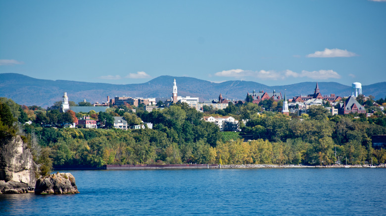 The shores of Lake Champlain with Burlington, Vermont in the distance
