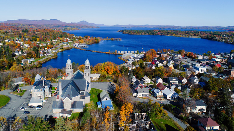 Newport, Vermont during the day with fall foliage