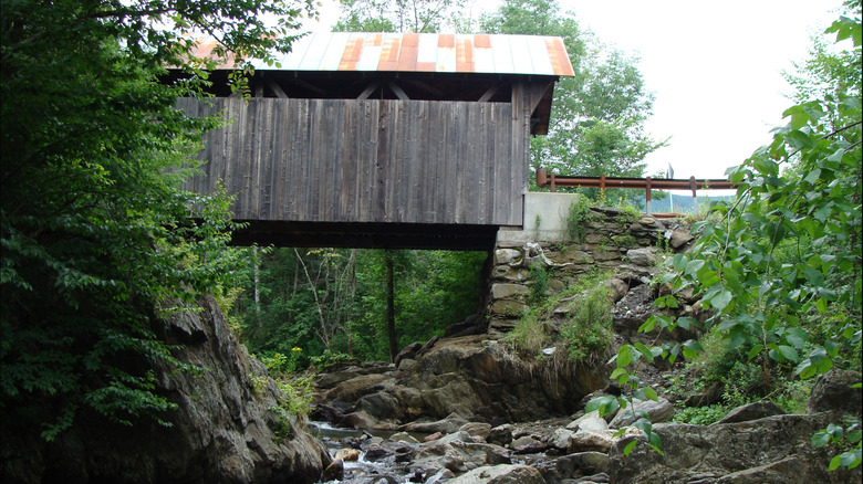 Side view of Emily's Bridge in Stowe, Vermont