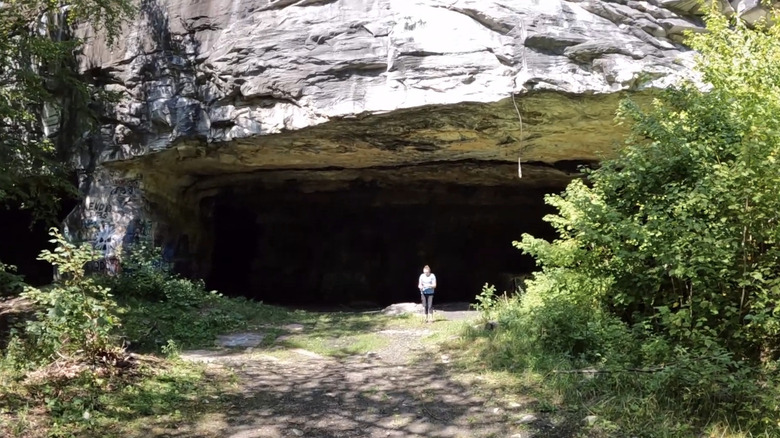 Person stands at the entrance to Freedlyville Quarry on summer day