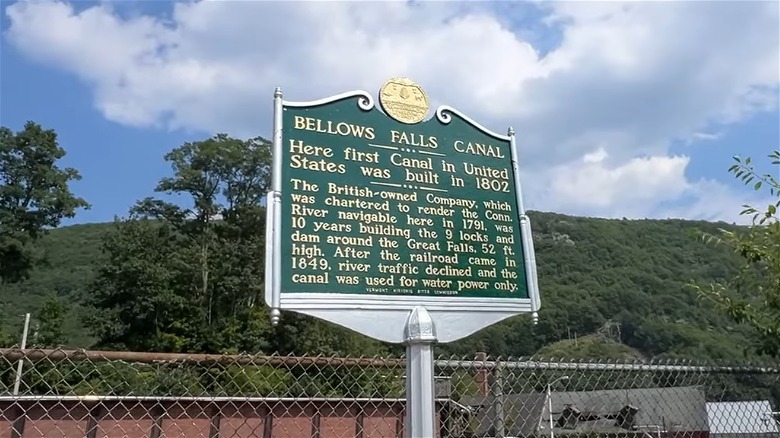 Green sign for Bellows Falls Canal