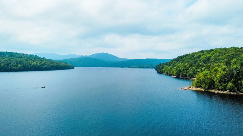 View across the forested shores of Harriman Reservoir in Vermont
