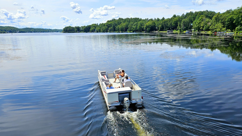 A pontoon boat on Lake Bomoseen in Castleton, Vermont