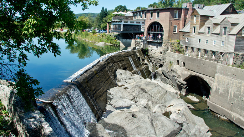 Simon Pearce store and restaurant over falls in Quechee, Vermont