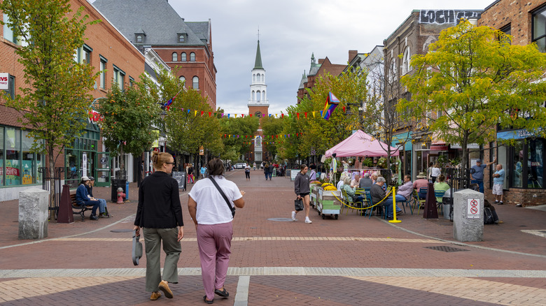The brick-lined Church Street Marketplace in downtown Burlington