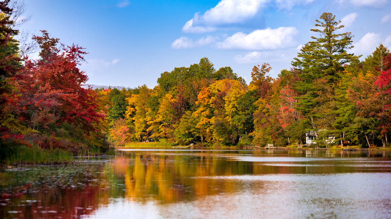 Echo Lake surrounded by autumn foliage