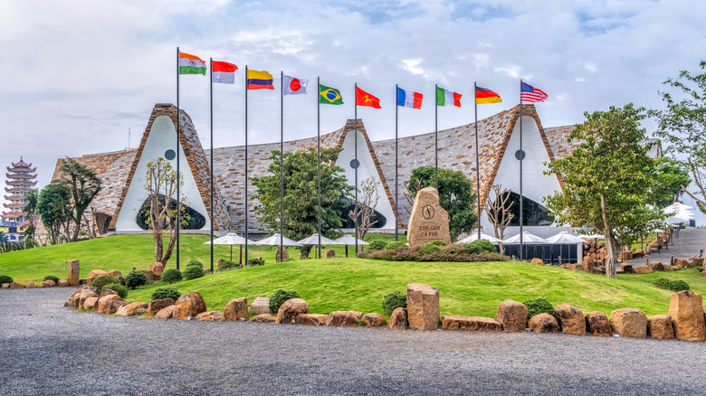 Exterior, front shot of the World Coffee Museum in Buôn Ma Thuột, Vietnam