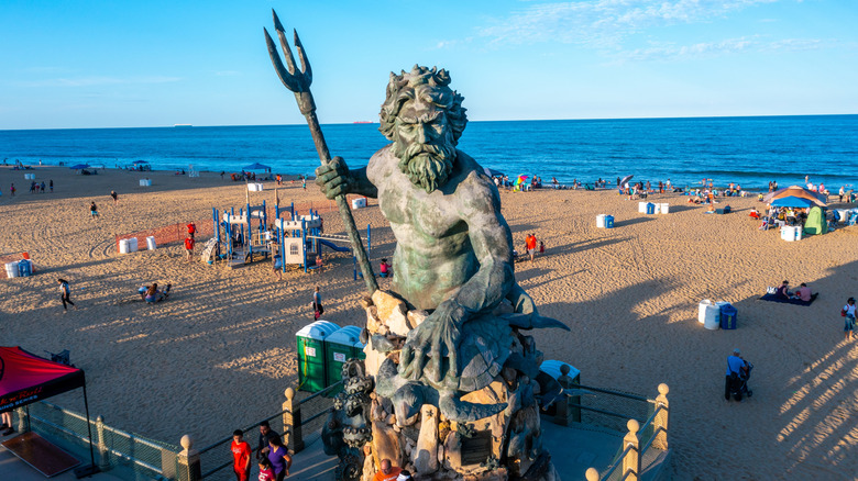 People at the King Neptune Statue in Virginia Beach, Virginia