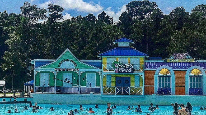 Busy day at the pool on summer day at Ocean Breeze Waterpark.