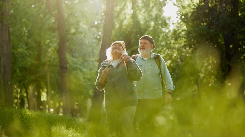 Elderly couple enjoying hiking
