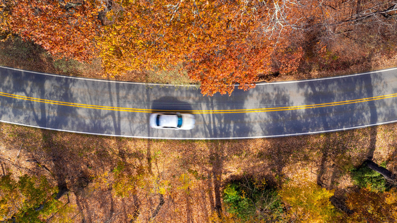 Driving mountain roads in autumn near Catawba, Virginia