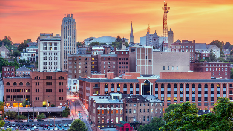 Sunset over buildings over Lynchburg, Virginia