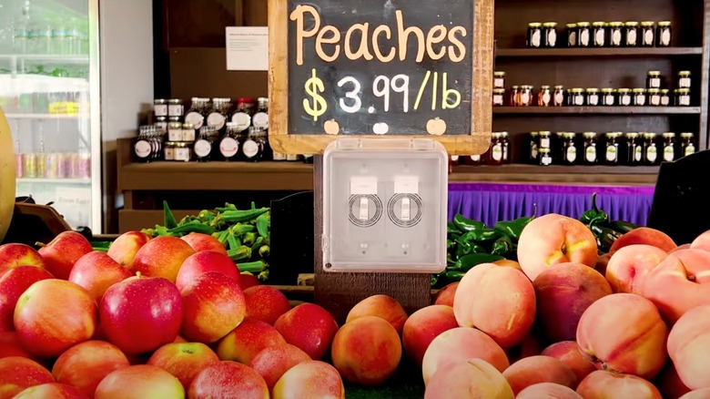 Sign advertising peaches cox farms markt